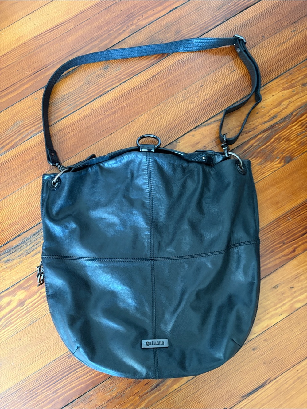 Galliano Black Leather Hobo Shoulder Bag